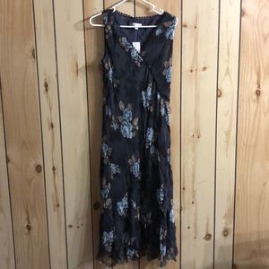 Black Floral Summer Long Dress Size 14 NWT Silk